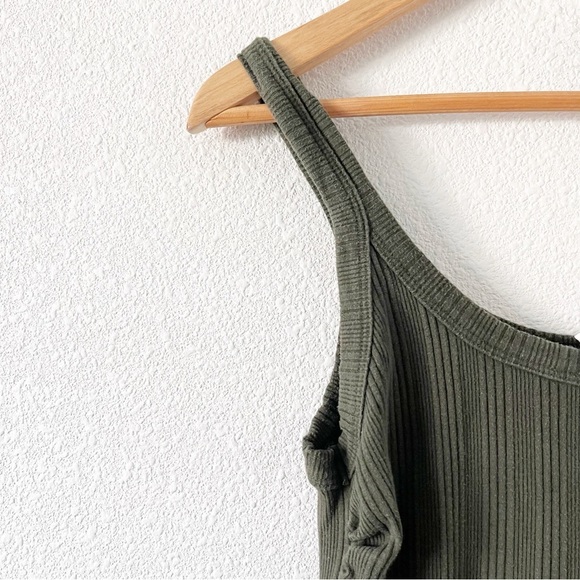 Vitamin A West Organic Olive Green Cut Out Ribbed Resortwear Summer Midi Dress - Picture 4 of 8